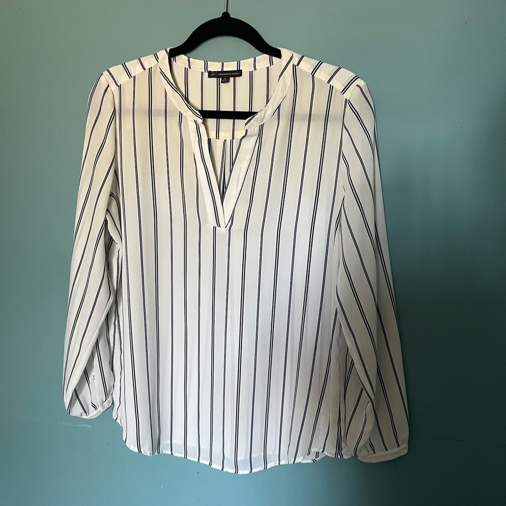 Adrianna Papell White and Black Striped Blouse